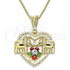 Oro Laminado Pendant Necklace, Gold Filled Style Heart and Elephant Design, with White Crystal, Polished, Tricolor, 04.351.0020.3.20