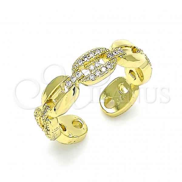 Oro Laminado Multi Stone Ring, Gold Filled Style Puff Mariner Design, with White Micro Pave, Polished, Golden Finish, 01.341.0034