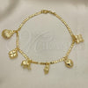 Oro Laminado Charm Anklet , Gold Filled Style Elephant and Shell Design, Polished, Golden Finish, 03.32.0606.10