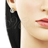 Oro Laminado Stud Earring, Gold Filled Style Guadalupe Design, with White Micro Pave, Polished, Golden Finish, 02.411.0073