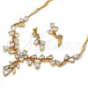 Oro Laminado Necklace and Earring, Gold Filled Style Flower and Leaf Design, with White Cubic Zirconia, Polished, Golden Finish, 06.205.0004