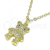 Oro Laminado Fancy Pendant, Gold Filled Style Teddy Bear Design, with White and Black Micro Pave, Polished, Golden Finish, 05.381.0002