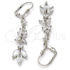 Rhodium Plated Long Earring, Leaf Design, with White Cubic Zirconia, Polished, Rhodium Finish, 02.205.0056.5