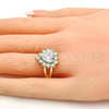 Oro Laminado Multi Stone Ring, Gold Filled Style Heart Design, with White Cubic Zirconia, Polished, Golden Finish, 01.205.0009.07 (Size 7)