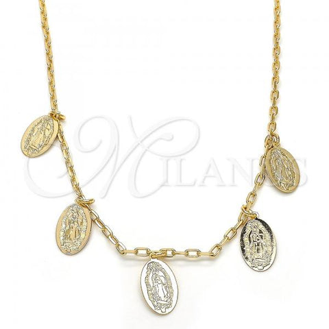 Oro Laminado Pendant Necklace, Gold Filled Style Guadalupe Design, Polished, Golden Finish, 04.63.1377.18