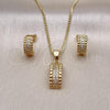 Oro Laminado Earring and Pendant Adult Set, Gold Filled Style with White Micro Pave, Polished, Golden Finish, 10.342.0147