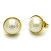 Oro Laminado Stud Earring, Gold Filled Style Ball Design, with Ivory Mother of Pearl, Polished, Golden Finish, 02.282.0025