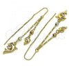 Oro Laminado Threader Earring, Gold Filled Style Dolphin Design, with White and Ruby Cubic Zirconia, Polished, Tricolor, 02.253.0059