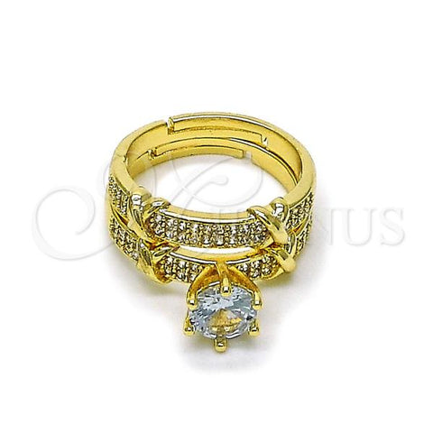 Oro Laminado Wedding Ring, Gold Filled Style Cluster Design, with White Cubic Zirconia and White Micro Pave, Polished, Golden Finish, 01.284.0095