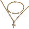 Oro Laminado Necklace and Bracelet, Gold Filled Style Crucifix Design, Polished, Golden Finish, 06.63.0261