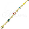 Oro Laminado Fancy Bracelet, Gold Filled Style Evil Eye Design, Multicolor Enamel Finish, Golden Finish, 03.213.0033.3.08