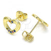 Oro Laminado Stud Earring, Gold Filled Style Heart Design, with Multicolor Micro Pave, Polished, Golden Finish, 02.156.0469.3