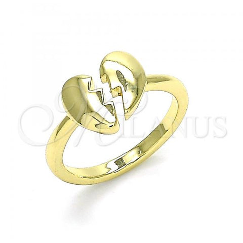 Oro Laminado Elegant Ring, Gold Filled Style Heart Design, Polished, Golden Finish, 01.341.0028