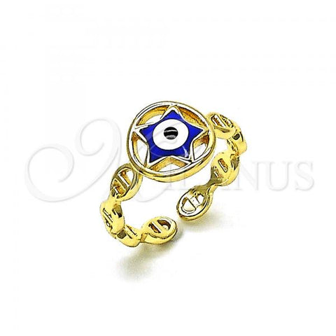 Oro Laminado Elegant Ring, Gold Filled Style Evil Eye and Star Design, Blue Enamel Finish, Golden Finish, 01.213.0021