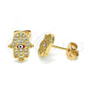 Oro Laminado Stud Earring, Gold Filled Style Hand of God Design, with White Micro Pave, Red Enamel Finish, Golden Finish, 02.213.0268
