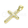 Oro Laminado Religious Pendant, Gold Filled Style Cross Design, Polished, Golden Finish, 05.213.0091