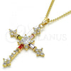 Oro Laminado Pendant Necklace, Gold Filled Style Cross Design, with Multicolor Cubic Zirconia, Polished, Golden Finish, 04.284.0011.3.20