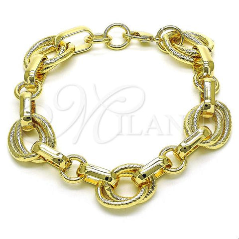 Oro Laminado Fancy Bracelet, Gold Filled Style Rolo Design, Diamond Cutting Finish, Golden Finish, 03.331.0289.08