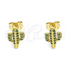 Oro Laminado Stud Earring, Gold Filled Style with Green Micro Pave, Polished, Golden Finish, 02.342.0128