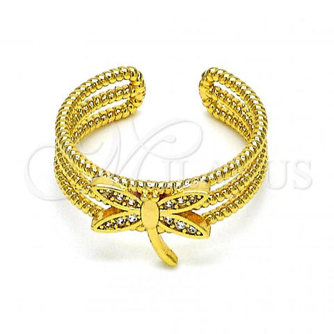 Oro Laminado Multi Stone Ring, Gold Filled Style Dragon-Fly Design, with White Micro Pave, Polished, Golden Finish, 01.310.0021