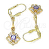 Oro Laminado Long Earring, Gold Filled Style with Amethyst and White Cubic Zirconia, Polished, Golden Finish, 02.387.0048.1