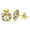 Oro Laminado Stud Earring, Gold Filled Style with Garnet and White Micro Pave, Polished, Golden Finish, 02.344.0082.1