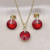 Oro Laminado Earring and Pendant Adult Set, Gold Filled Style with Garnet and White Crystal, Polished, Golden Finish, 10.379.0087