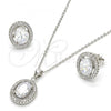 Sterling Silver Earring and Pendant Adult Set, with White and White Cubic Zirconia, Polished, Rhodium Finish, 10.174.0238
