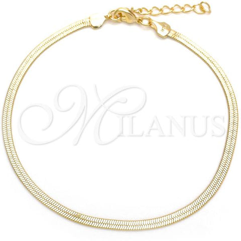 Oro Laminado Basic Anklet, Gold Filled Style Herringbone Design, Polished, Golden Finish, 03.02.0095.10