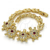 Oro Laminado Fancy Bracelet, Gold Filled Style Turtle and Leaf Design, with Garnet and White Cubic Zirconia, Polished, Golden Finish, 03.266.0026.3.07