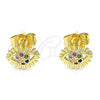 Oro Laminado Stud Earring, Gold Filled Style Evil Eye Design, with Multicolor Micro Pave, Polished, Golden Finish, 02.156.0542.1