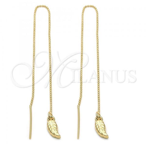 Oro Laminado Threader Earring, Gold Filled Style Leaf Design, Golden Finish, 5.118.008