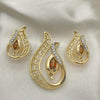 Oro Laminado Earring and Pendant Adult Set, Gold Filled Style with Brown Opal and White Crystal, Polished, Golden Finish, 10.91.0338