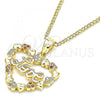 Oro Laminado Pendant Necklace, Gold Filled Style Heart and Love Design, with Garnet and White Micro Pave, Polished, Golden Finish, 04.156.0376.1.20