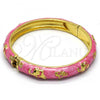 Oro Laminado Individual Bangle, Gold Filled Style Elephant and Flower Design, Pink Enamel Finish, Golden Finish, 07.246.0010.05 (10 MM Thickness, Size 5 - 2.50 Diameter)