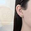 Oro Laminado Stud Earring, Gold Filled Style Butterfly Design, with White Micro Pave, Polished, Golden Finish, 02.156.0328