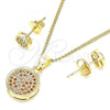 Oro Laminado Earring and Pendant Adult Set, Gold Filled Style with Garnet Micro Pave, Polished, Golden Finish, 10.156.0277.2