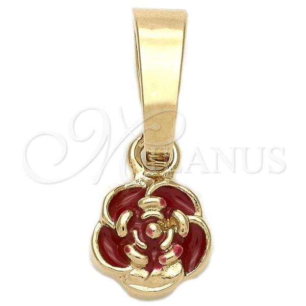 Oro Laminado Fancy Pendant, Gold Filled Style Flower Design, Red Enamel Finish, Golden Finish, 05.163.0071.3
