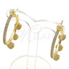 Oro Laminado Stud Earring, Gold Filled Style Heart Design, with White Micro Pave, Polished, Golden Finish, 02.341.0111