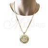 Oro Laminado Religious Pendant, Gold Filled Style Centenario Coin and Angel Design, with White Cubic Zirconia, Polished, Golden Finish, 05.253.0074