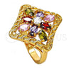 Oro Laminado Multi Stone Ring, Gold Filled Style with Multicolor Cubic Zirconia, Polished, Golden Finish, 01.210.0027.1.07 (Size 7)