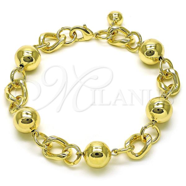 Oro Laminado Fancy Bracelet, Gold Filled Style Ball Design, Polished, Golden Finish, 03.331.0306.09