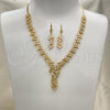Oro Laminado Necklace and Earring, Gold Filled Style Leaf Design, with White Cubic Zirconia, Polished, Golden Finish, 06.236.0007