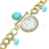 Oro Laminado Charm Bracelet, Gold Filled Style with Turquoise Opal and White Crystal, Polished, Golden Finish, 03.331.0107.2.08
