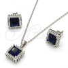 Sterling Silver Earring and Pendant Adult Set, with Sapphire Blue and White Cubic Zirconia, Polished, Rhodium Finish, 10.175.0057.2