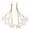 Oro Laminado Long Earring, Gold Filled Style Star Design, Matte Finish, Tricolor, 5.106.001