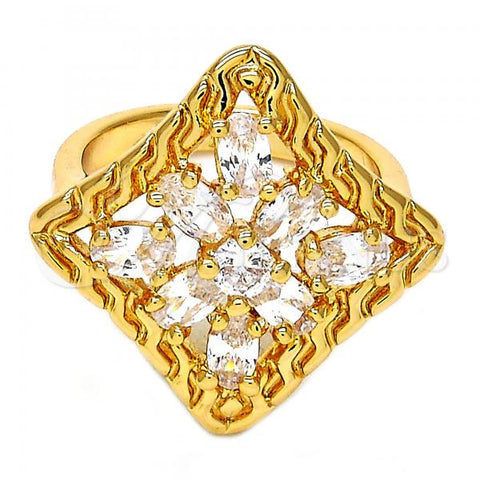 Oro Laminado Multi Stone Ring, Gold Filled Style with White Cubic Zirconia, Polished, Golden Finish, 01.210.0027.08 (Size 8)