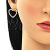 Oro Laminado Stud Earring, Gold Filled Style Heart Design, with Ruby Micro Pave, Polished, Golden Finish, 02.156.0439.1