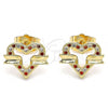 Oro Laminado Stud Earring, Gold Filled Style Heart Design, with Garnet and White Micro Pave, Polished, Golden Finish, 02.156.0278.2