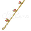 Oro Laminado Charm Bracelet, Gold Filled Style Butterfly and Rolo Design, Pink Enamel Finish, Golden Finish, 03.63.1362.07